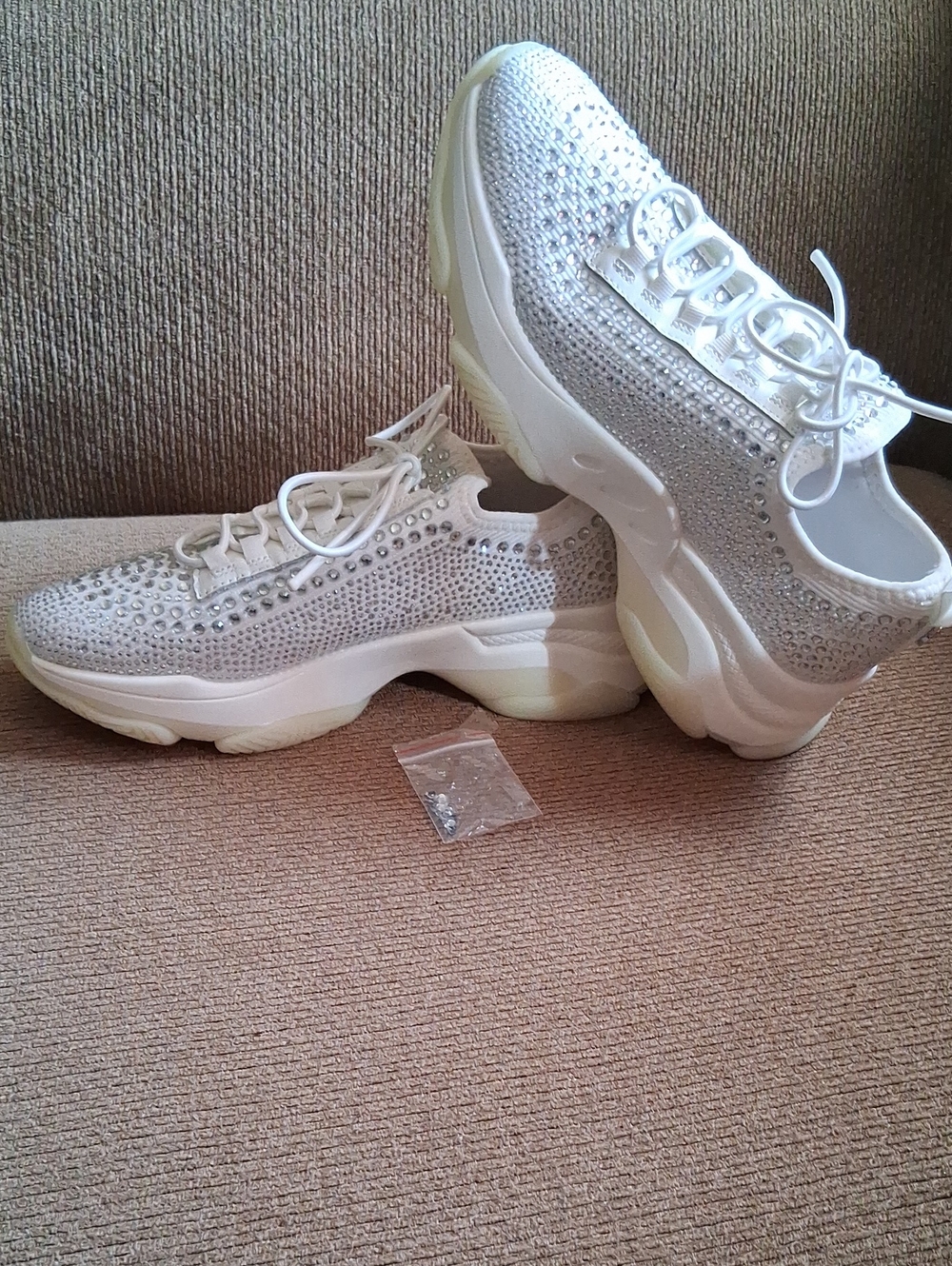 Steve Madden White Rhinestone Sneakers - Picture 3 of 9
